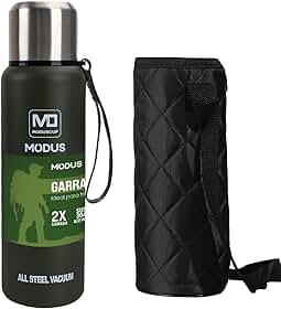 MODUS Garrafa Térmica Aço Inox Portátil Caneca de Viagem com Corda e Bolsa 1000ML/1500ML (Verde 1000ML)