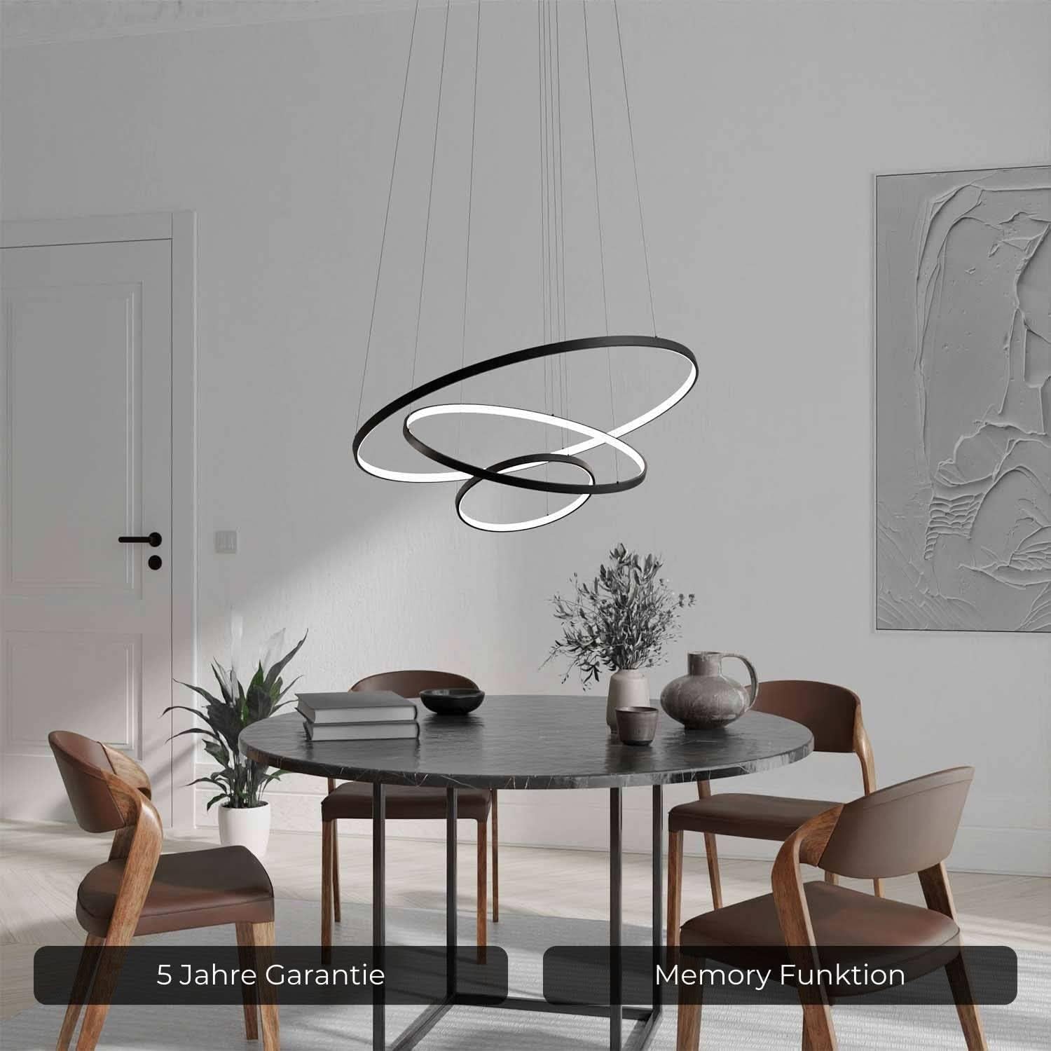 Deckenleuchte Pendelleuchte 'Omeva' dimmbar LED 3 Ringe Wohn & Esszimmer Moderne Hängelampe Esstisch Smart Home Amazon Alexa Google Home Tuya schwarz