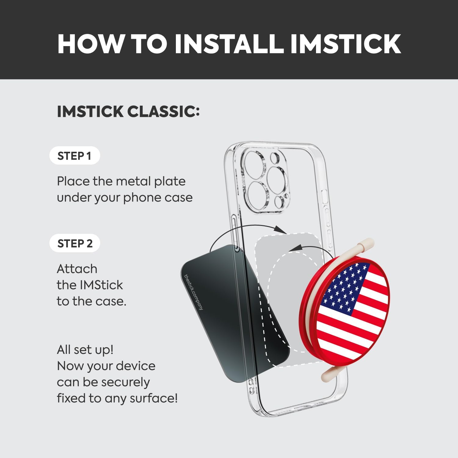 B&W Secure Attachment & Drop Protection for Any Surface, Use on Bike, Car, Chair & More - Includes Flexible Silicone Wires for Non-Magnetic Surfaces Stars Stripes image 4