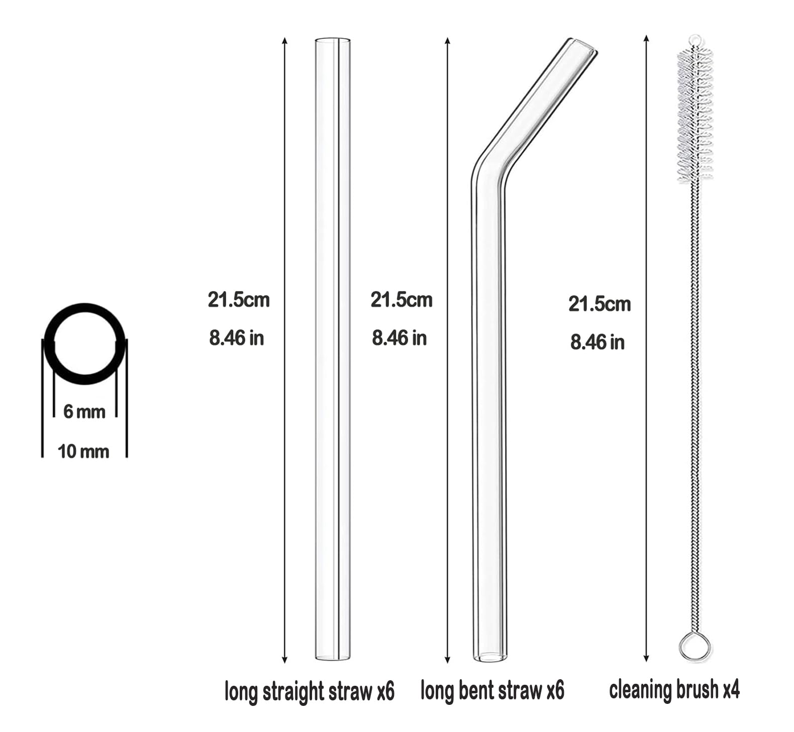JOYZYAIYY Glass Straws, 16pcs Set, 6 Curved & 6 Straight, Break Resistant, Reusable, Heat Resistant, BPA Free - Image 2