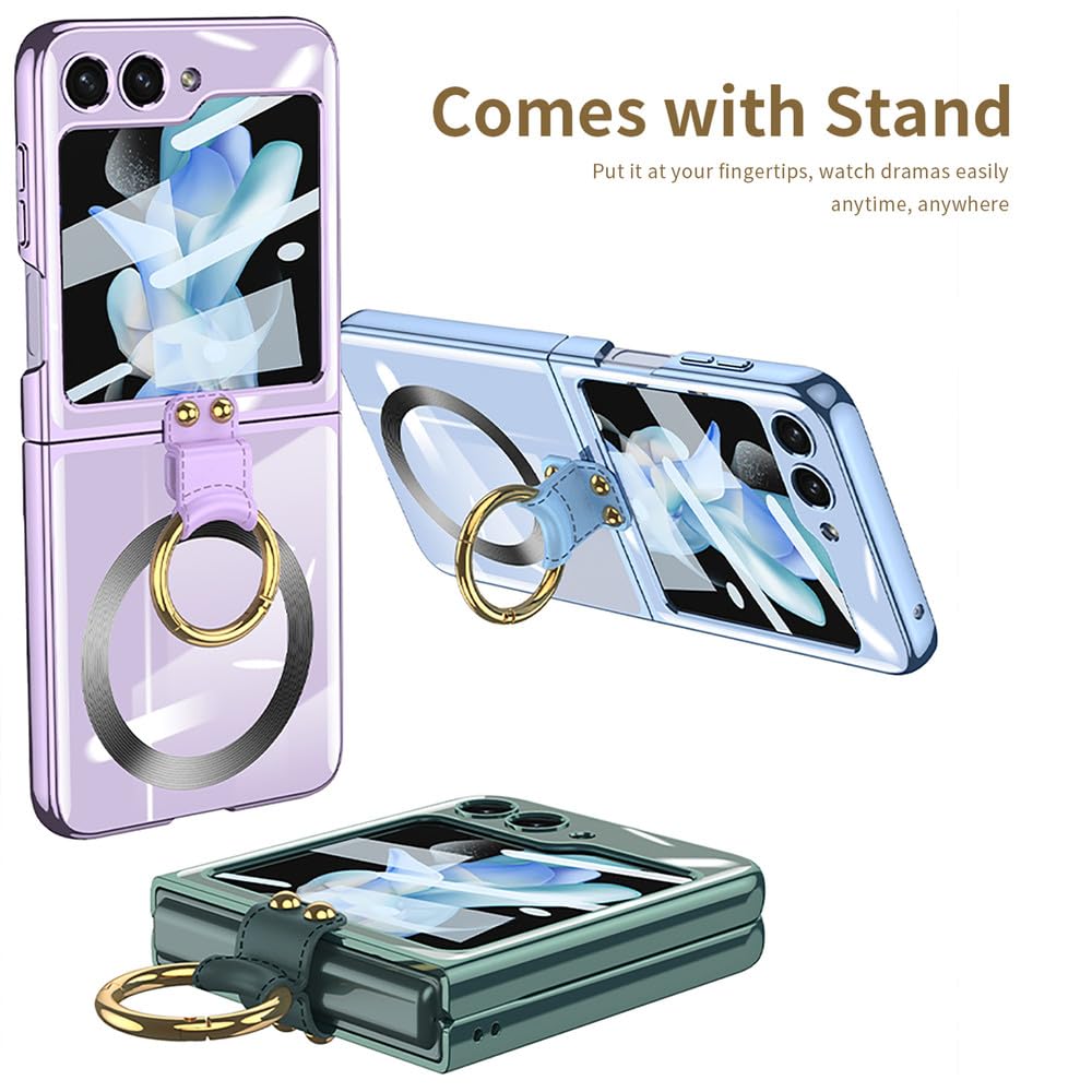 Coque de téléphone Transparente pour Samsung Galaxy Z Flip 5 Flip5 5G avec Anneau de Support, Noire, pour Galaxy Z Flip 5