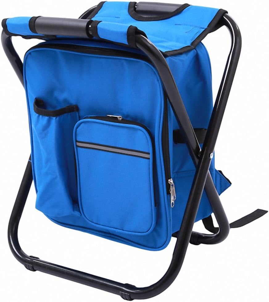 Genenic Fishing Backpack Chair,Portable Camping Stool,Foldable Backpack Stool with Double Layer Oxford Fabric Cooler Bag for Fishing,Beach,Camping,House and Outing (Blue)