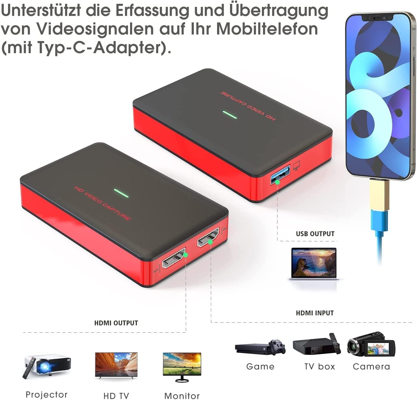 HDMI Video Capture 4K 1080P HD 60FPS, USB 3.0 Scheda di Acquisizione Video HDMI Loop-Out per Streaming Gaming OBS Compatibile con PC Switch PS5 Xbox MacBook iPad Camera