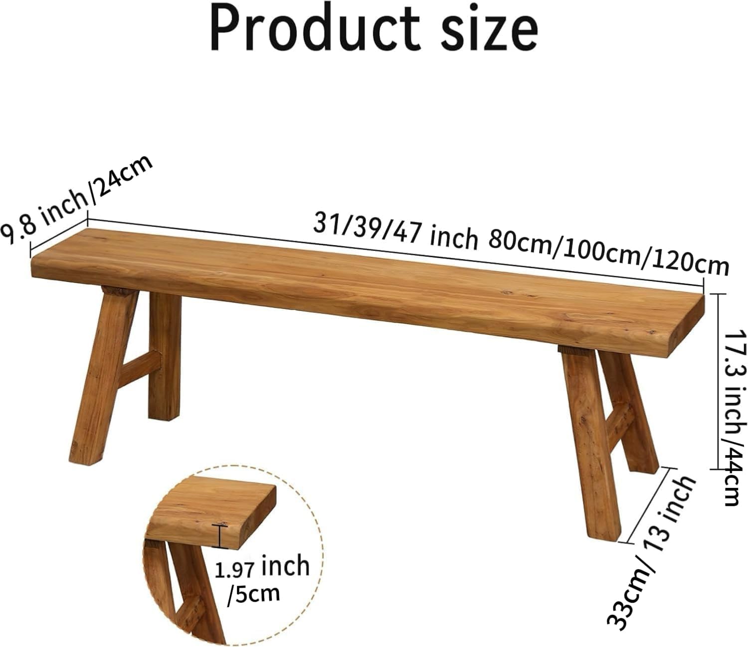 wooden bench indoor farmhouse narrow entryway bench, skinny bench for end of bed, entryway benches, noddle wood bench for dining room (39.37in)