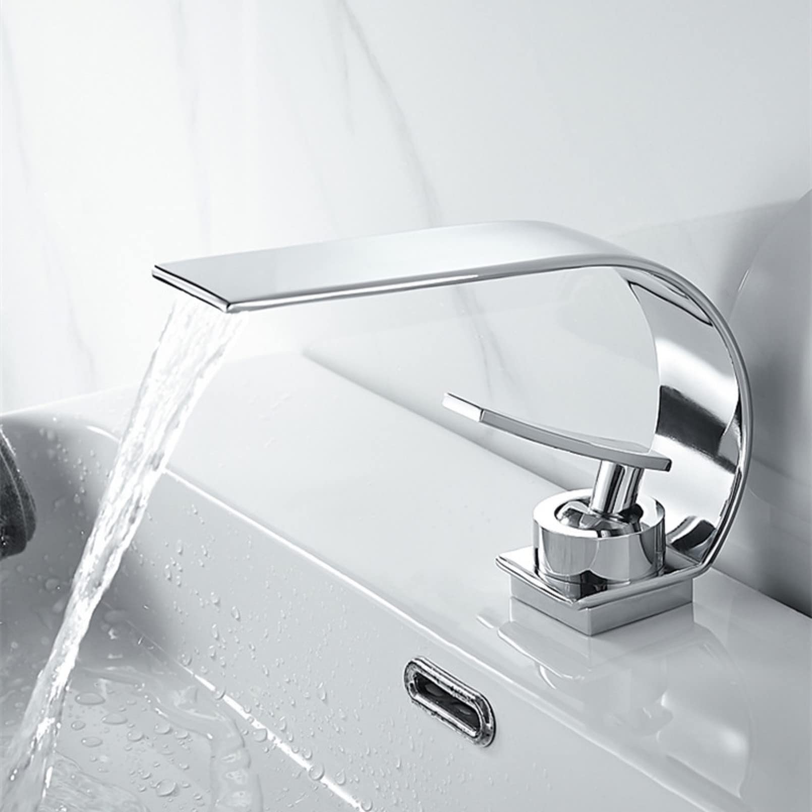 Robinet cascade chaud et froid avec jet lamellaire anti-éclaboussures pour vasque de salle de bain