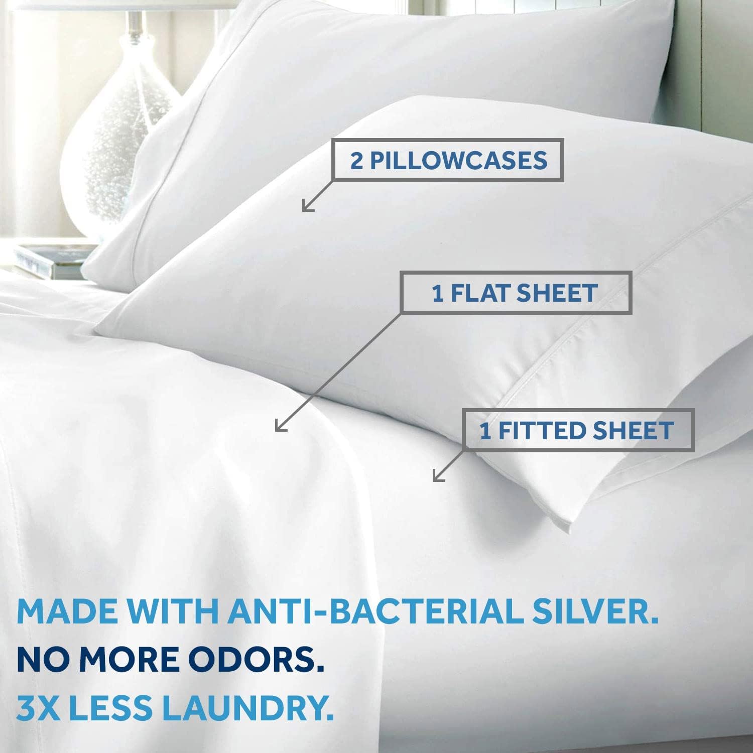 Get Popular Offer Miracle Made Extra Luxe Bed Sheets Set (White, Queen) 100% USA-Grown Supima Cotton Sheets, 4 Piece Bed Sheet Set Infused with Natural Silver, 500 Thread Count, Ultra-Breathable, Extra Soft Bedding