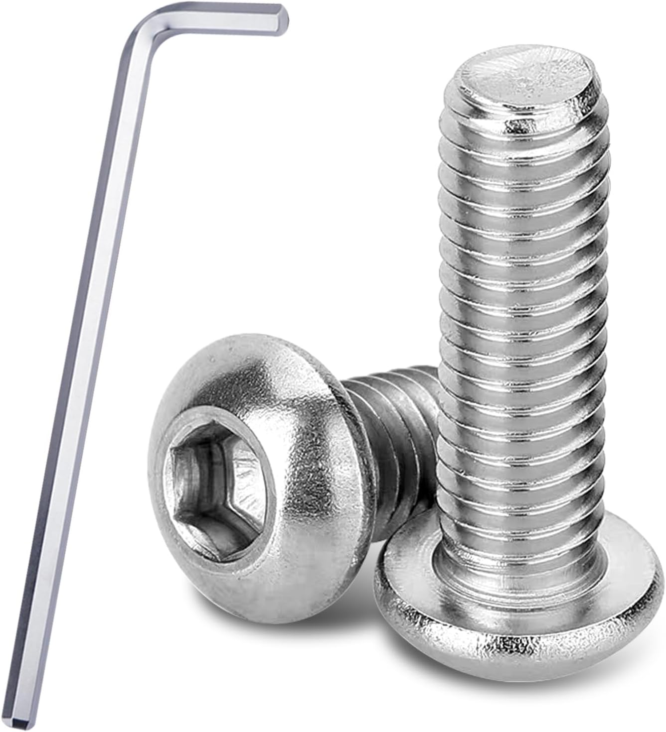 100Pcs M5-0.8 × 10mm Button Head Socket Cap Screws, 304 Stainless Steel Fully Thread Allen Bolts with Wrench