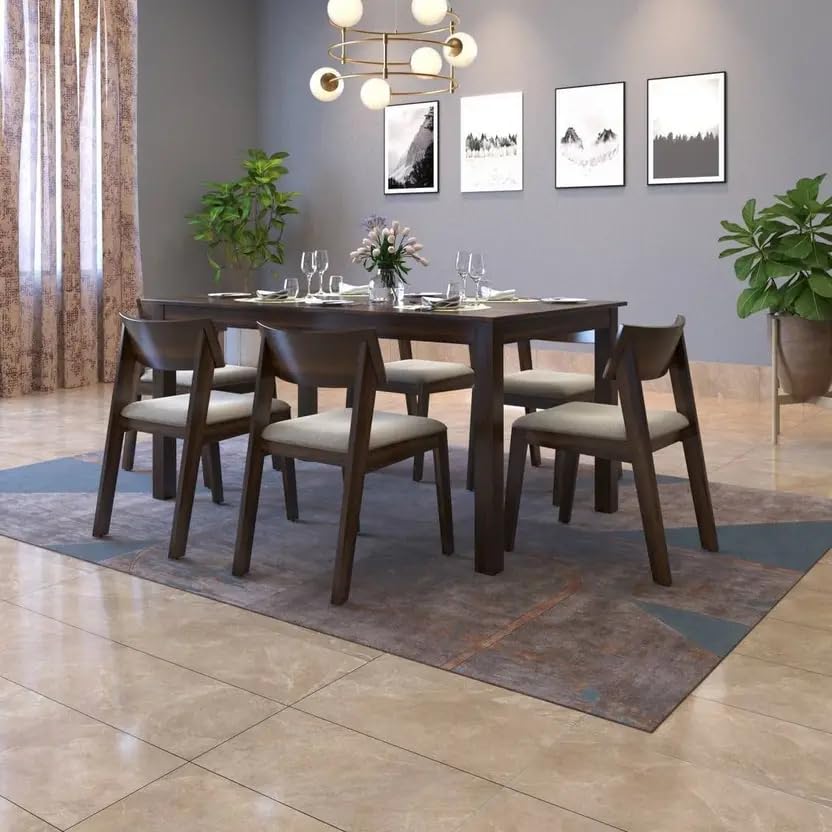 Image of RECTART Solid Wood Dining Table Set with Chairs for Living Room Home | Wooden Dining Room Sets Furniture for Hotels and Restaurants | (Natural Finish, 6 Seater-B)