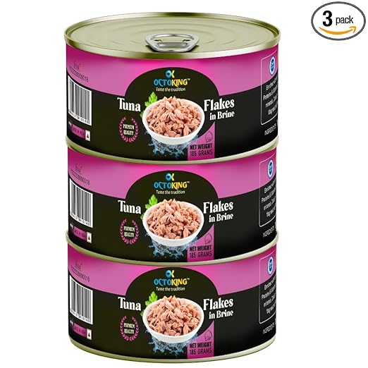 Octoking Tuna Fish Flakes in Brine with Salt Water (185g Pack of 3)
