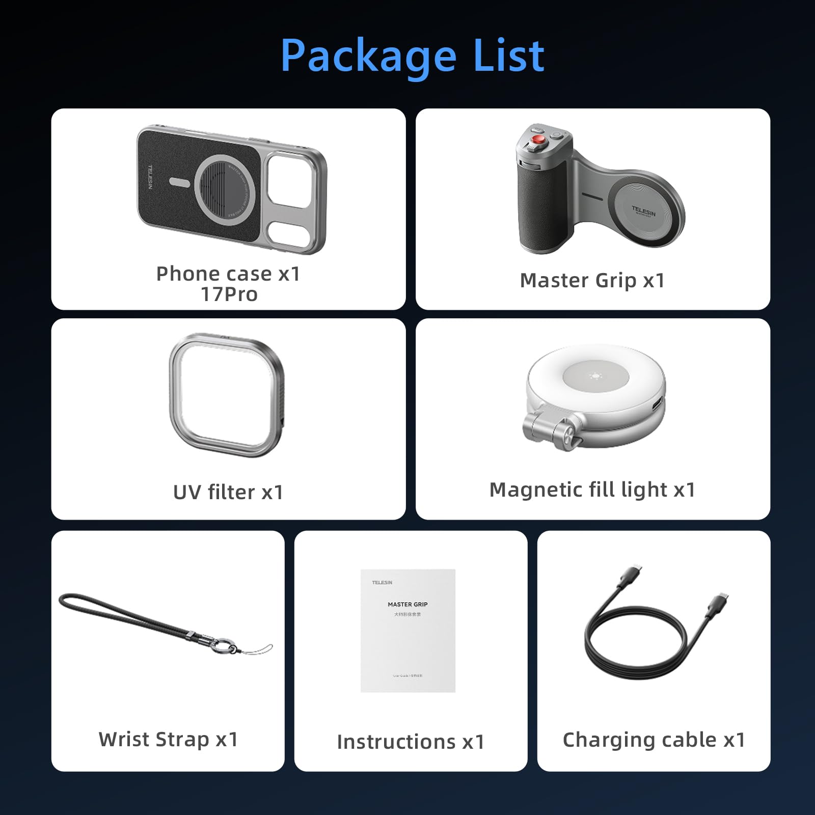 Master Grip Kit pour iPhone 17 Pro,Smartphone Handle Grip avec Chargeur,Intégrée 3200 mAh Batterie, Lumière Phone Magnétique, UV Filtre pour iPhone 17 Pro Creator Kit pour Selfies/Photographie/vidéo