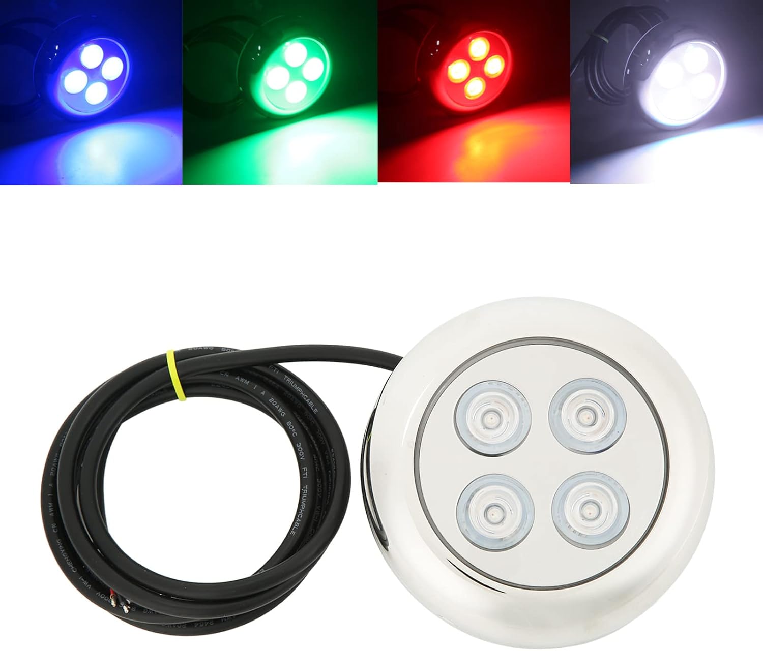 Underwater Boat Lights, 60 Degree IP68 LED Underwater Light with 4 Marine LED for Yachts Boats Sailboats Pontoon (RGBW)