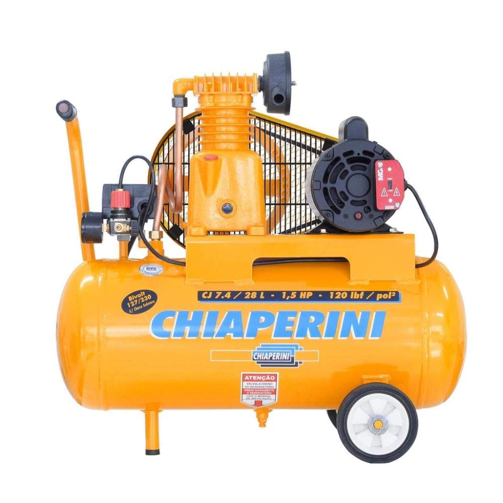 Compressor de Ar 1,5 Hp 7,4 / 28 litros 120 Lb Bivolt Chiaperini