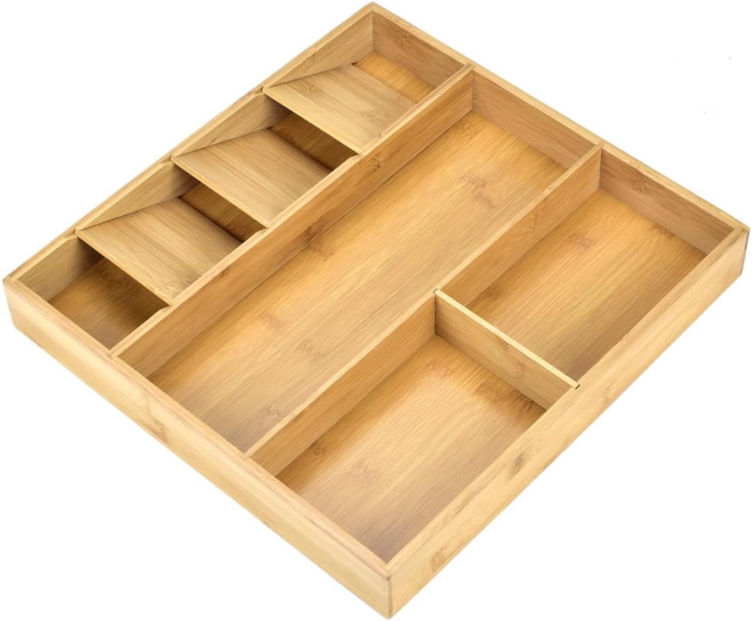 BESTYASH Storage Box with 7 Compartments, Kitchen Flatware Organizer Tray for Forks, Spoons, and Chopsticks, Household Tableware Storage Caddy for Dining and Kitchen Drawer