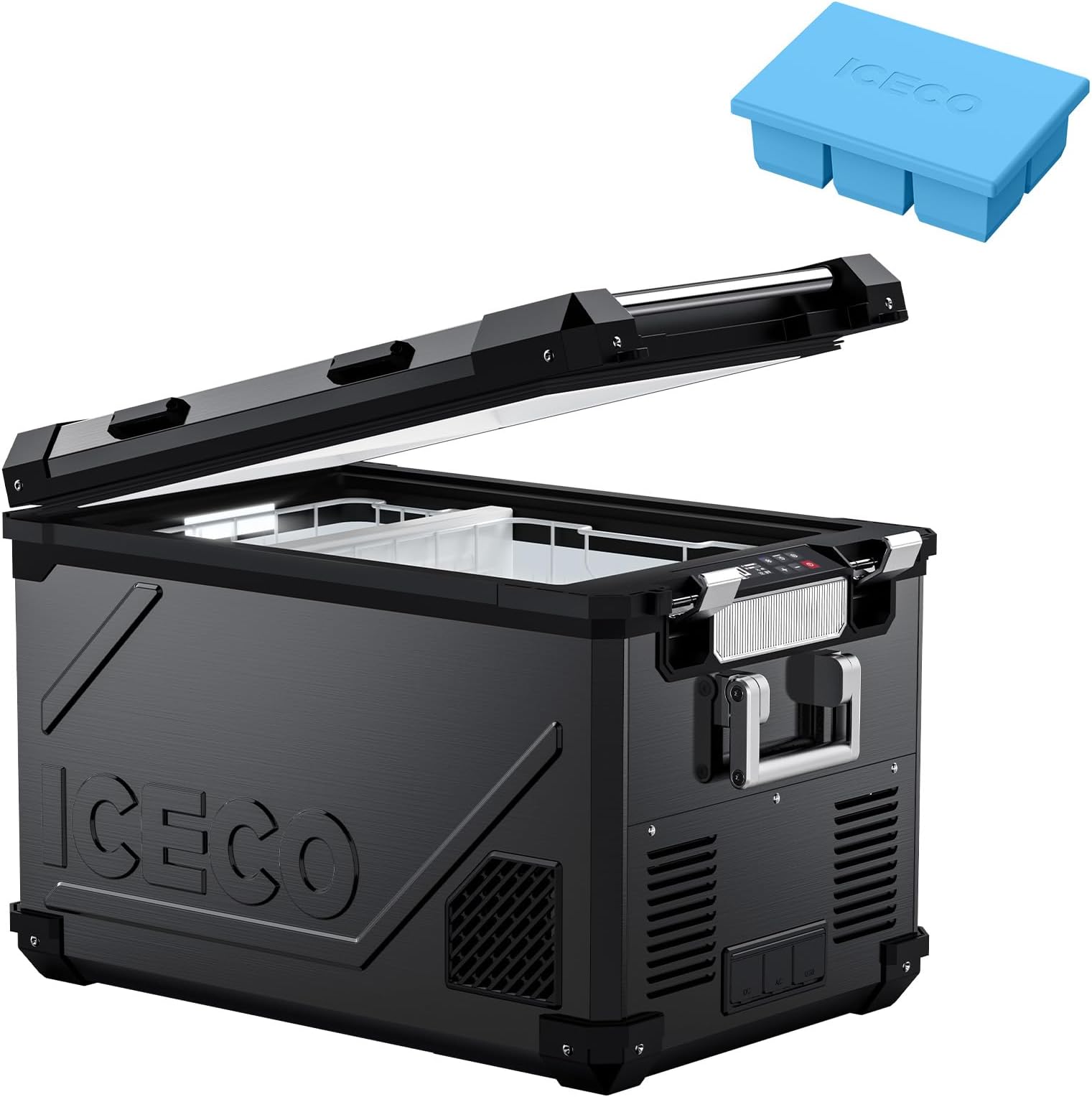 APL55 Dual Zone Portable Refrigerator Freezer Bluetooth Controlled, 55 Liter 12v refrigerator with SECOP Compressor, DC 12/24V, AC 110-240V, for Truck, Car and Home, -4℉~68℉ (Black)