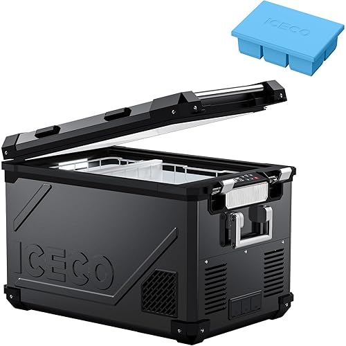 ICECO APL55 Dual Zone Portable Refrigerator Freezer Bluetooth Controlled, 55 Liter 12v refrigerator with SECOP Compressor, DC 12/24V, AC 110-240V, for Truck, Car and Home, -4℉~68℉ (Black)