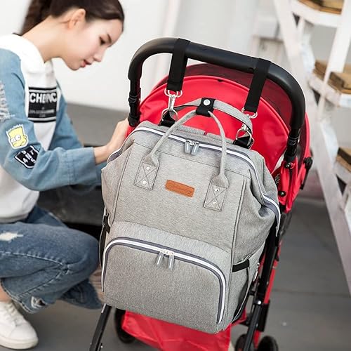 Miniatura 9 de cjc Mochila para pañales, bolsa de bebé, bolsa de pañales de viaje impermeable con puerto de carga USB para bebés, niñas, bebés, con correas para