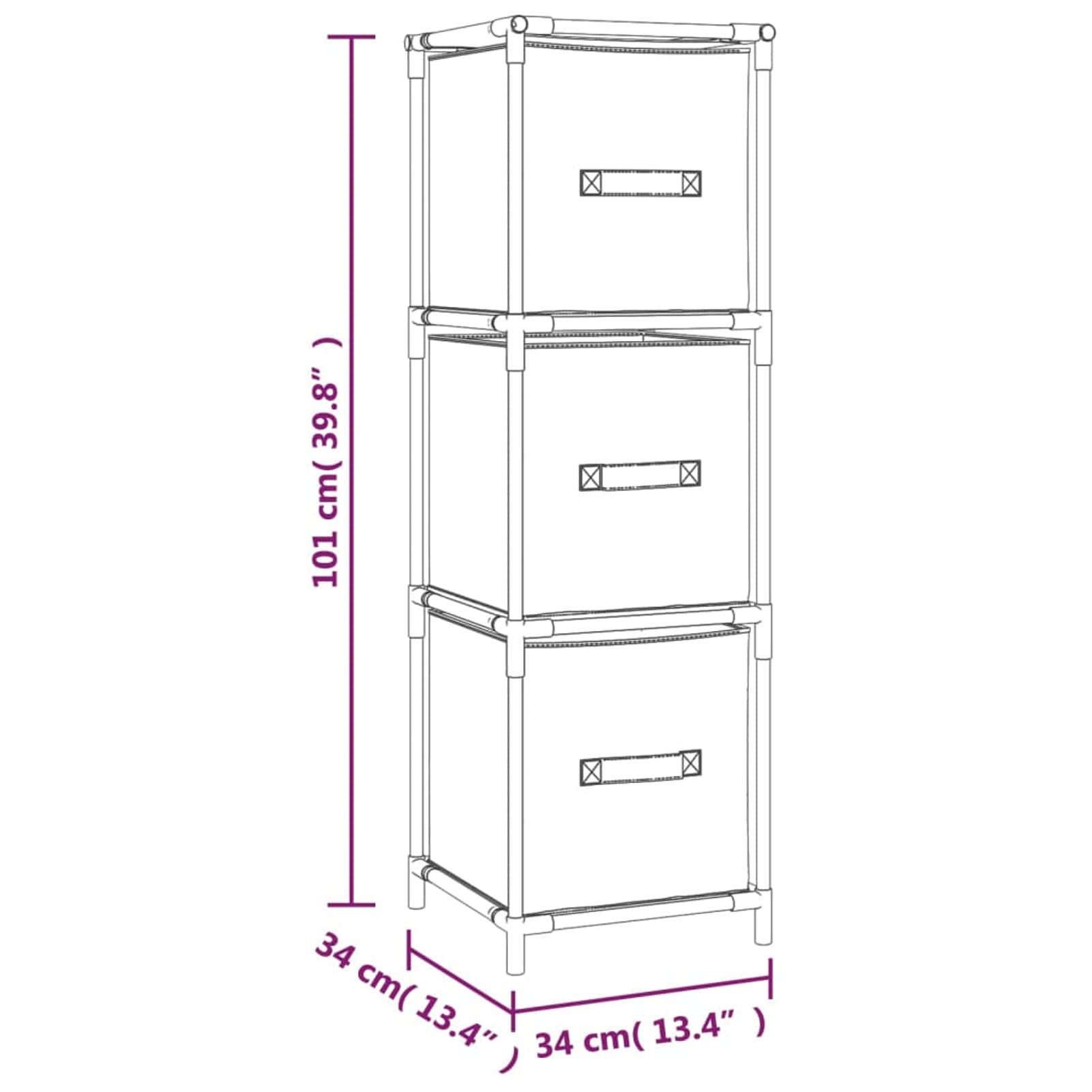 Armoire de Rangement 3 tiroirs en Tissu Gris 34x34x101 cm Acier,Armoire Metal,Meuble Garage,Armoire Rangement