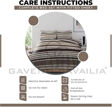 Super Dreamer Complete Duvet Set, Striped Bedding Set King Size Quilt Cover, Reversible Printed Fitted Sheet With Pillow Cases, Natural