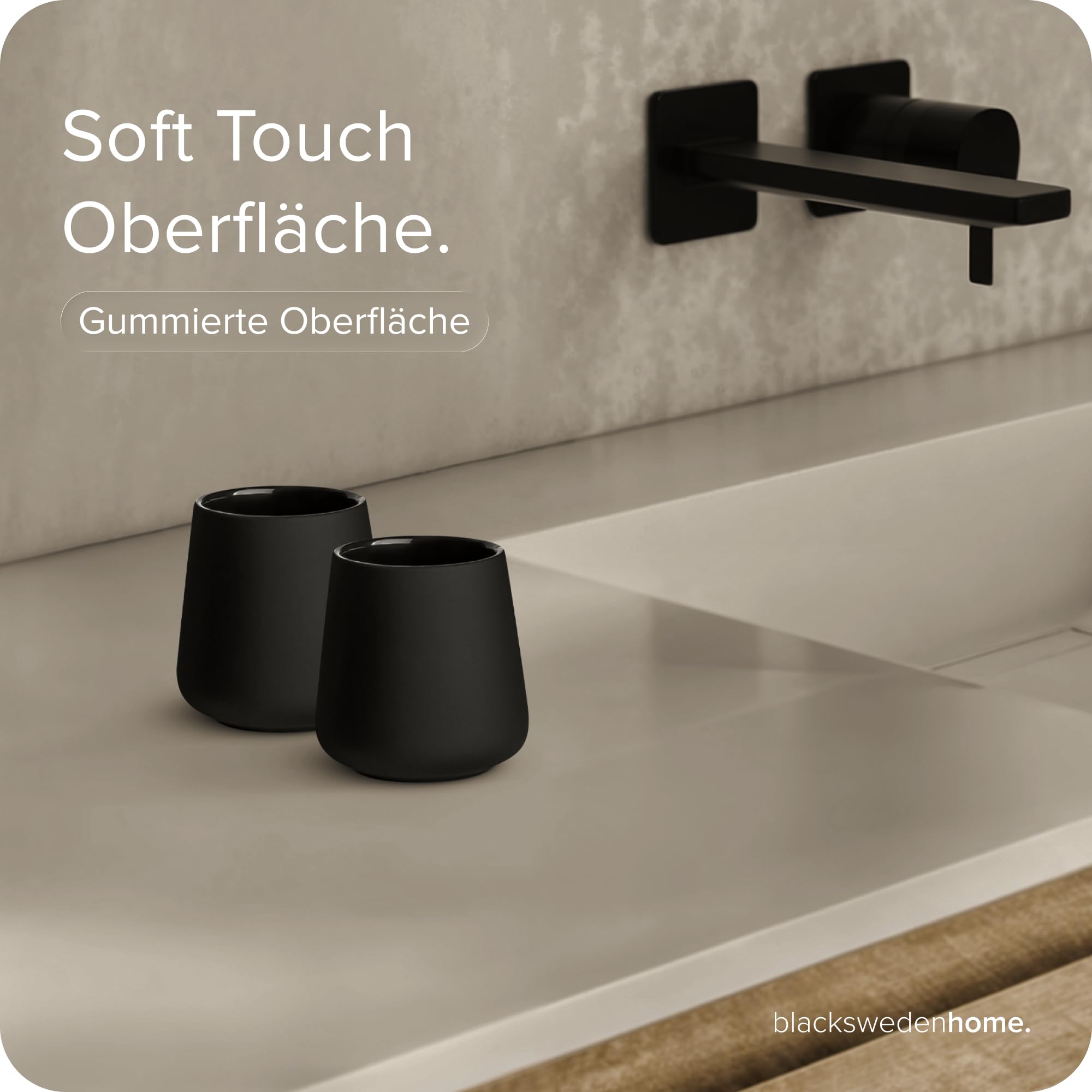 blackswedenhome. Badezimmer Set Schwarz - Hochwertiges Keramik Set - Seifenspender schwarzs, Zahnputzbecher, Toilettenbürste mit Silikonborsten - Nordic Design, Badaccessoires matt, Seifenspender Bad