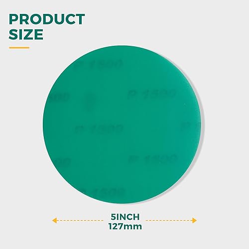 Miniatura 2 de S SATC Papel de lija de 5 pulgadas, disco de lijado de película verde de grano 1500, 50 discos de papel de lija para lijadoras, acabado abrasivo de