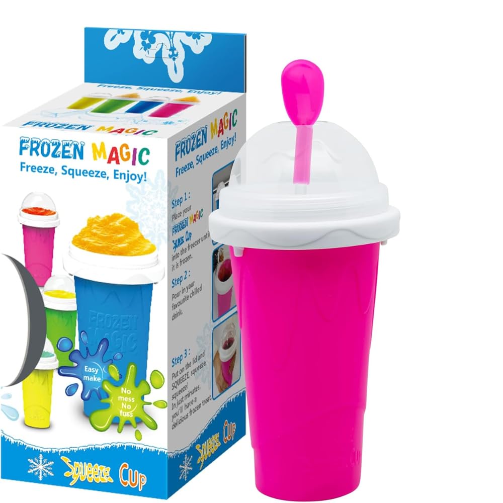 ZR Solutions Slushy Maker Cup 15.8oz | Magic Slushy Squeeze Cup for Frozen Smoothies, Milkshakes & Ice Cream | Double Layer Silicone DIY Slushie Maker for Kids & Family (Pink)