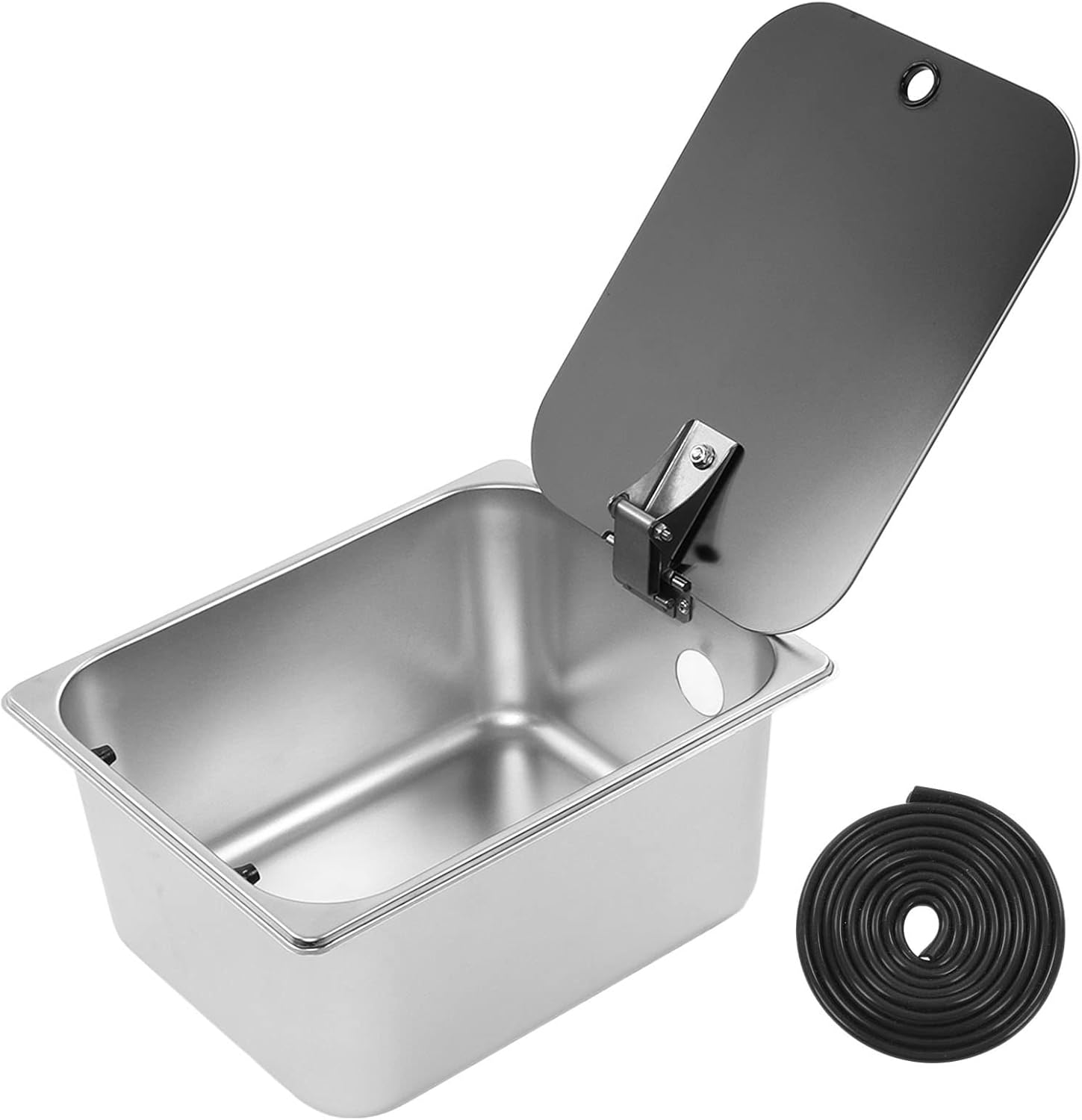 RV Kitchen Sink, 300x240x150mm Square Stainless Steel Single Bowl Hand Wash Basin 40mm Drain with Tempered Glass Cover for Camper Van Yacht