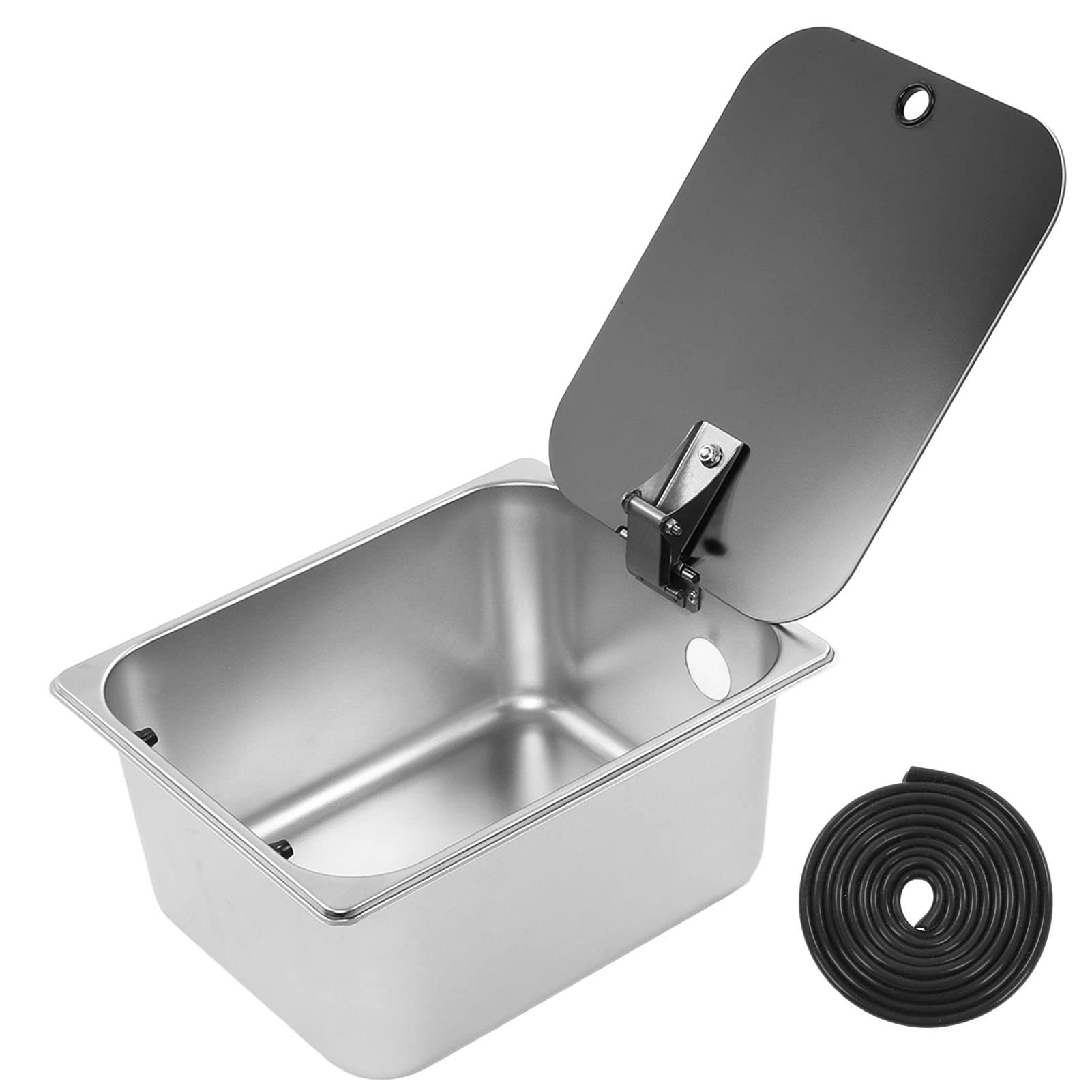 Drfeify Zlew Kuchenny do Samochodu Kempingowego, Zlewozmywak ze Stali Nierdzewnej 304 z pokrywą ze Szkła Hartowanego, Pojedyncza Komora 300 X 240 X 150 Mm, Odpływ 40 Mm, do Kuchni Kempingowej Van