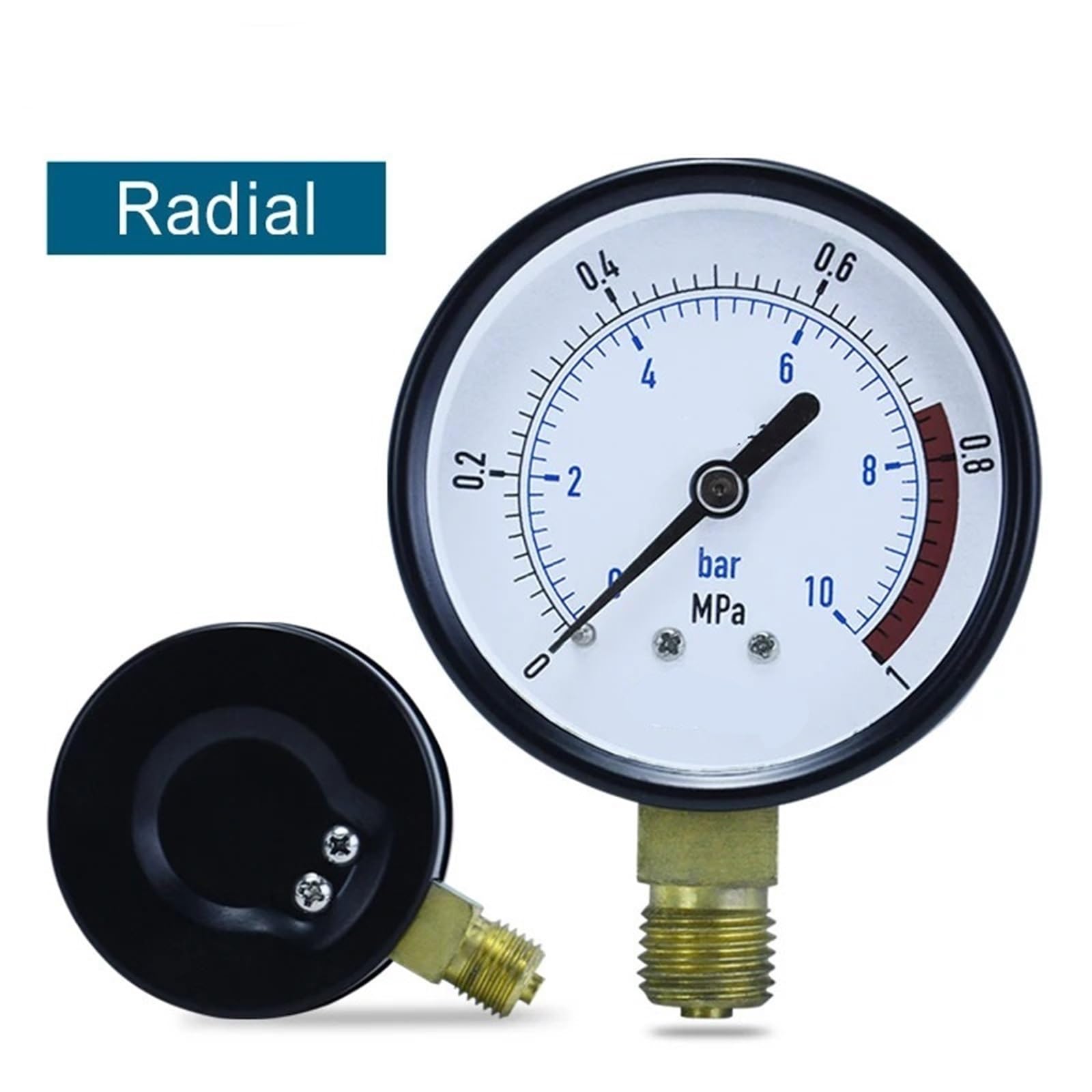 0–60 MPa Manometer für Hydraulik, Wasser, Öl, Luft, radial, axial, Durchmesser 60 mm, Gewinde G1/4 Manometer (Farbe: One Fourth-Radial, Größe: 0–6 MPa)