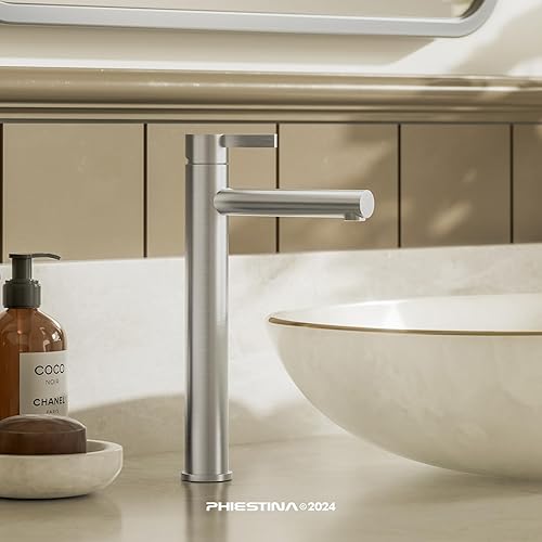 Miniatura 2 de Phiestina, CWF046-28-BN - Grifo de baño moderno de 8 pulgadas y 3 agujeros, grifo de baño con drenaje desplegable de metal y línea de suministro de