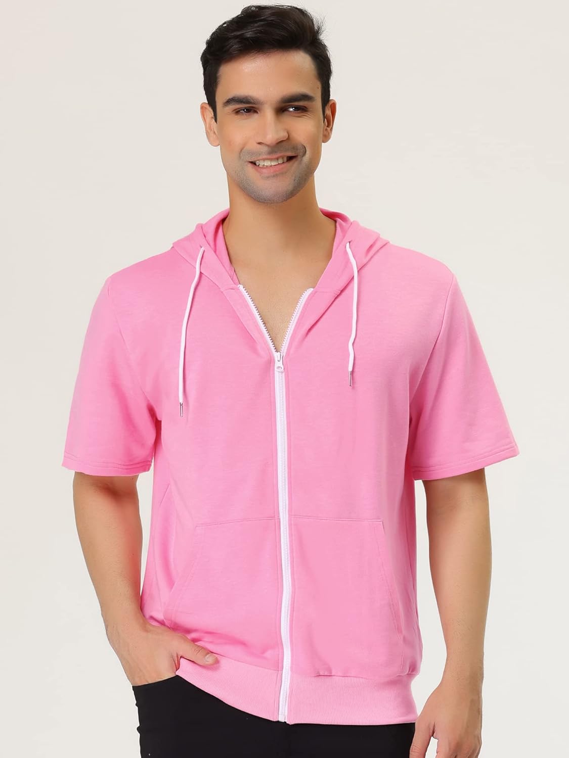 Lars Amadeus Men's Short Sleeve Hoodies Solid Color Zip Up Jackets with Hood