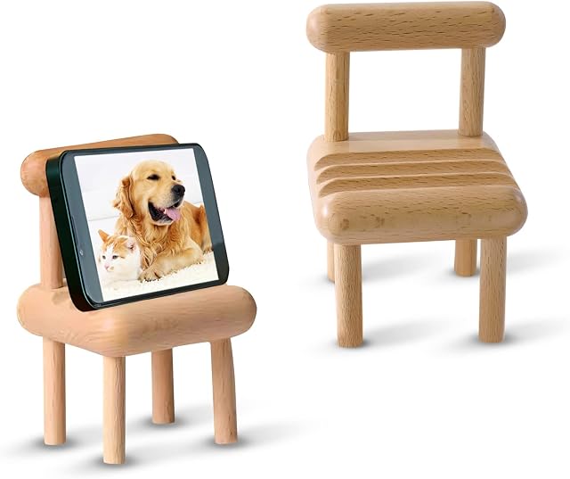 NCOALE Wooden Cell Phone Stand, Universal Desktop Phone Stand Bedside Phone Holder Portable Mobile Tablet Holder, Mini Chair Shape Mobile Phone Holder Desktop Decor Furniture Decoration (2Pcs)