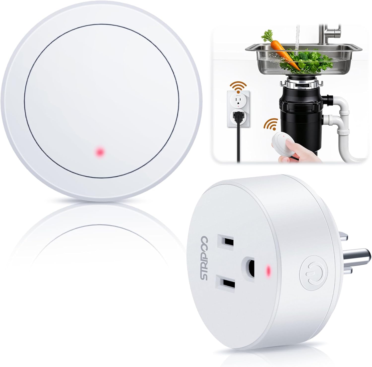 Garbage Disposal Switch Button Kit, No Wiring Needed Remote Switch Outlet, 15A/1500W,500ft RF Rang Remote Control Outlet for Light, Small Electrical Appliance