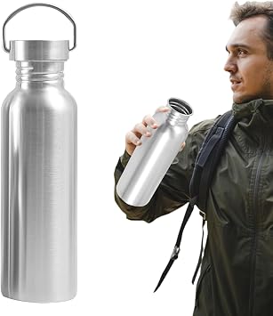 Stainless Steel Water Bottles,Non-insulated single wall stainless steel water bottle,Metal Sports Kettle for Runners, Hikers, Cyclists A, 750, Milliliters