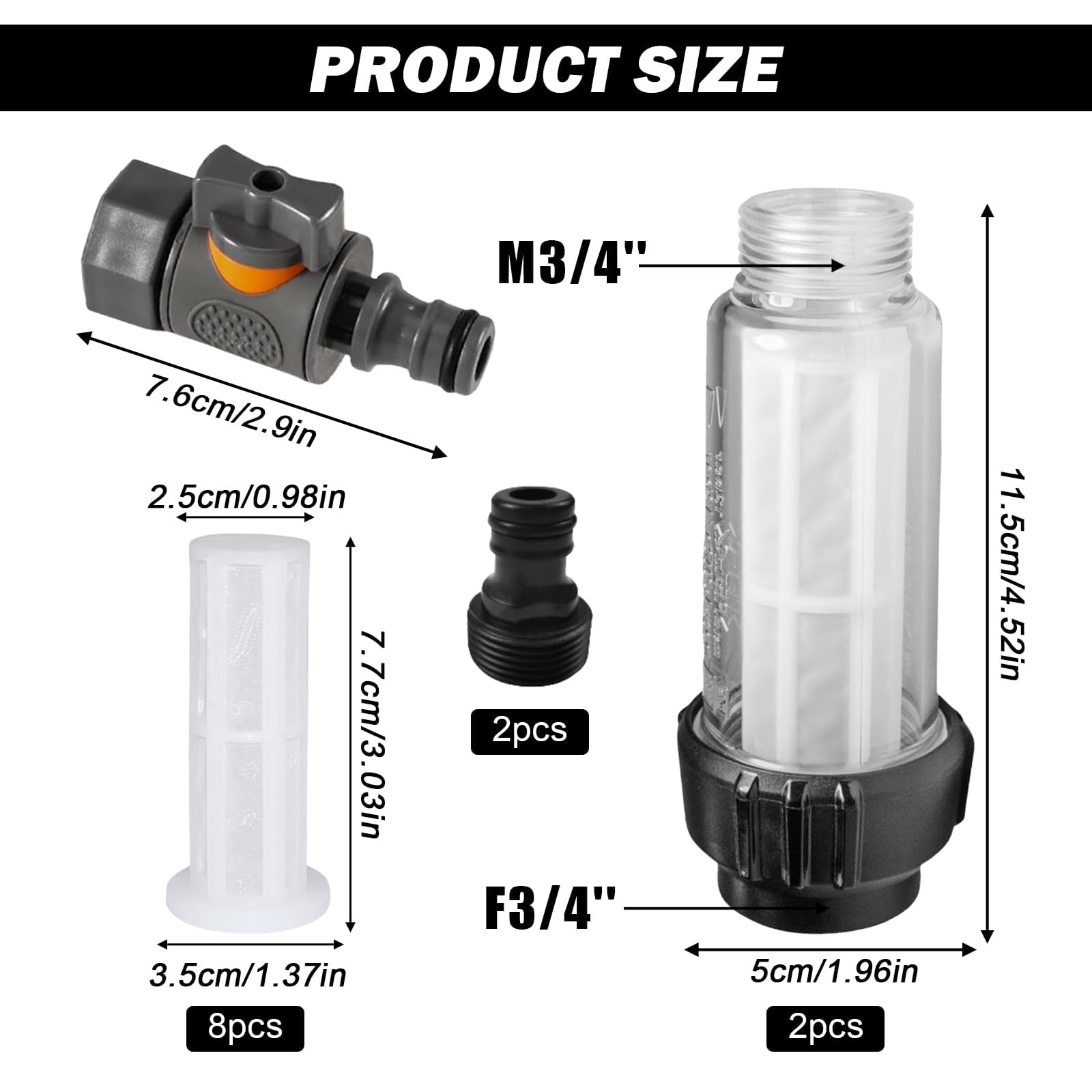 Wasserfilter Wohnmobil 2 Stück, Vegena Wasser Vorfilter 3/4 Zoll mit 8 Ersatzsieb und Schnelladapter mit Regulierventil, Wasserfilter Camping, für Wohnmobil Wohnwagen Caravan Boot Zubehör