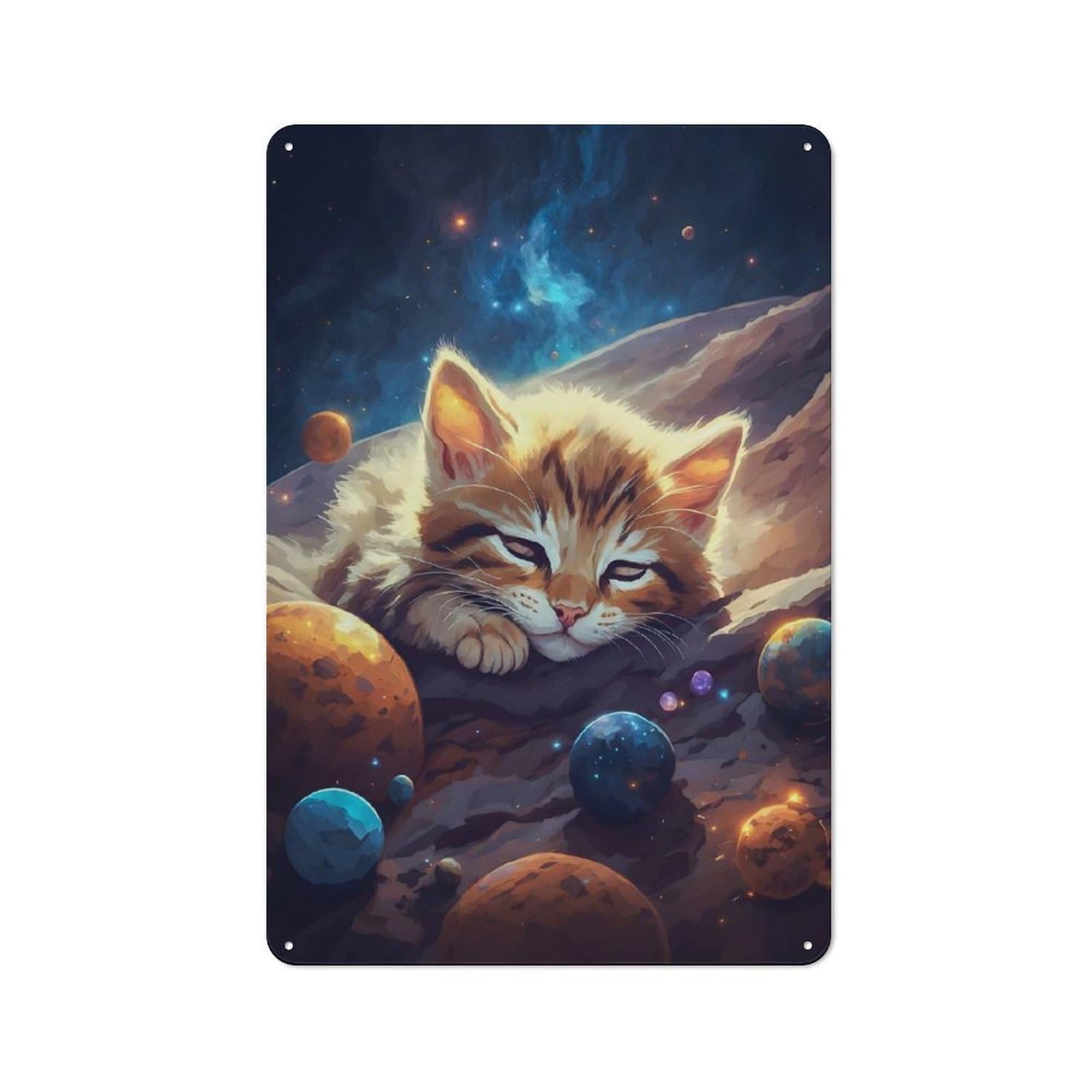 Tin Wall Plaque 30x20cm with Kitten Sleeping Heavily for Studio Or Craft Room, Suited to Craft Room Decorators