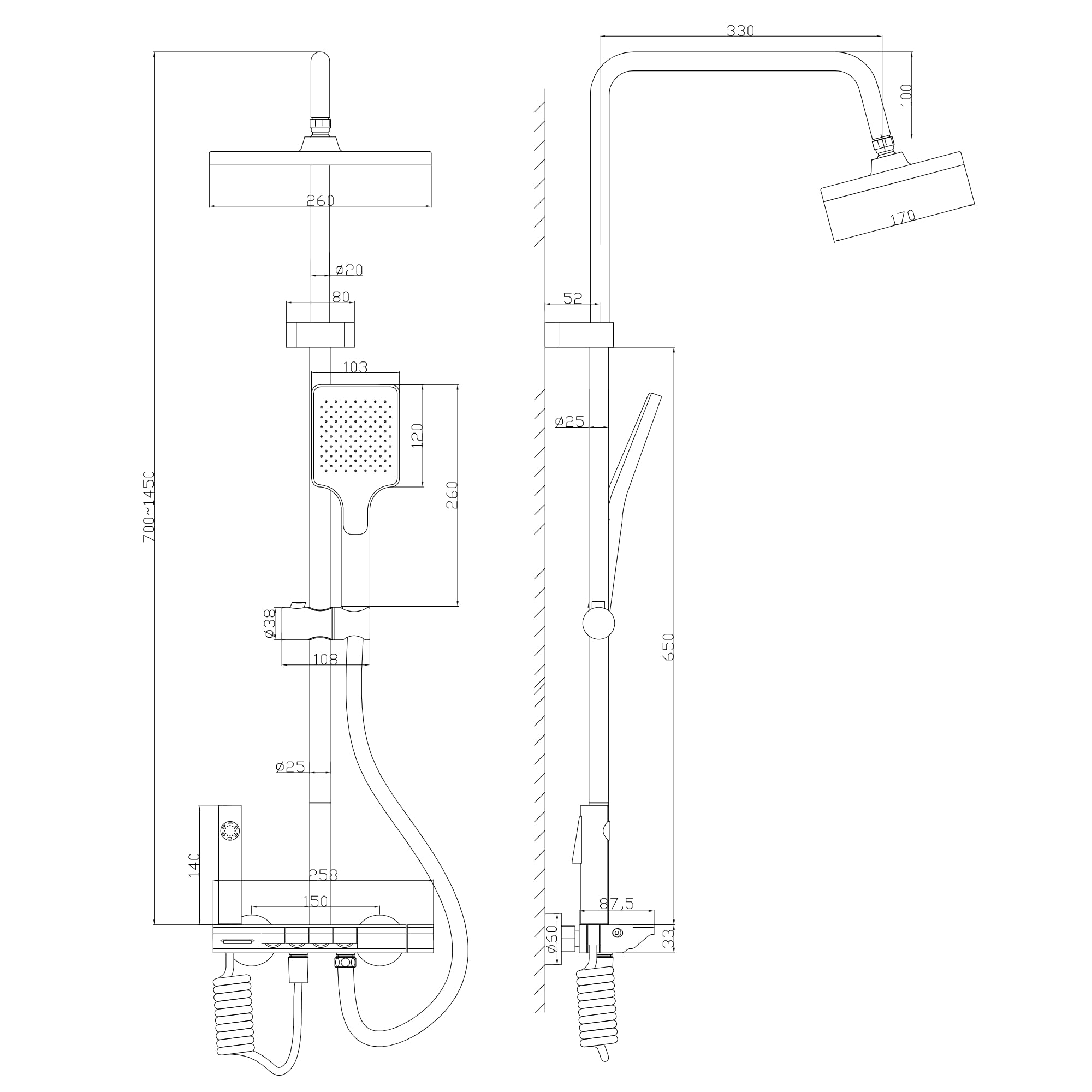 INEX EUROPA Quadratische Regendusche mit Armatur für Maximale Entspannung - Handbrause, konzentriertem Strahl und Wannenarmatur, modernes Edelstahl-Design - 10 Jahre Garantie