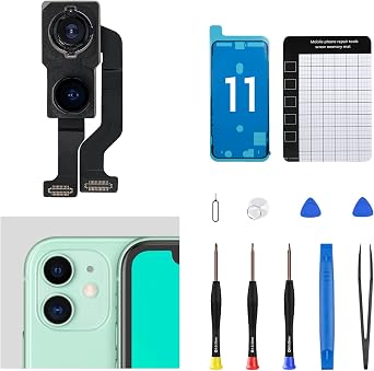 for iPhone 11 Main Rear Back Camera Replacement OEM Part New 12MP HD Video HDR Photo Lens Module 4K Video with Flex Cable Digital Zoom Image Repair Assemble Fix Tools Kit for A2111 A2223 A2221
