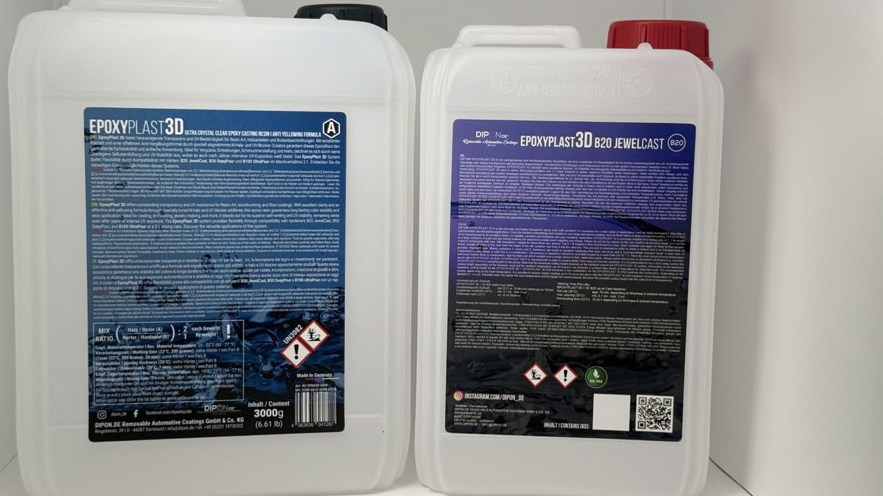 4,5 KG Resina epossidica EpoxyPlast 3D B20 Jewel Cast per resina artificiale, ultra trasparente, eccellente protezione UV, gioielli, resina colata, vetro trasparente