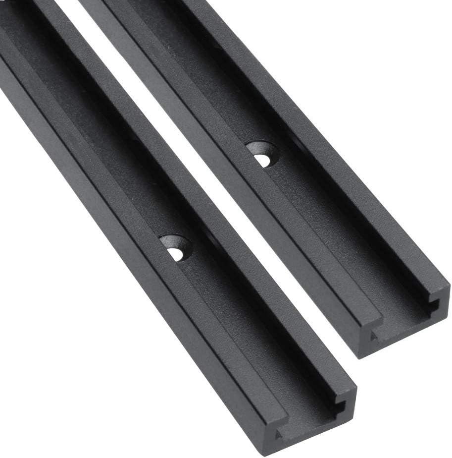 Hot FavorableAluminum 24" T-Track for Woodworking –Double Cut Profile Universal with Predrilled Mounting Holes -Woodworking and Clamps-Fine Sandblast Black Anodized 2PK