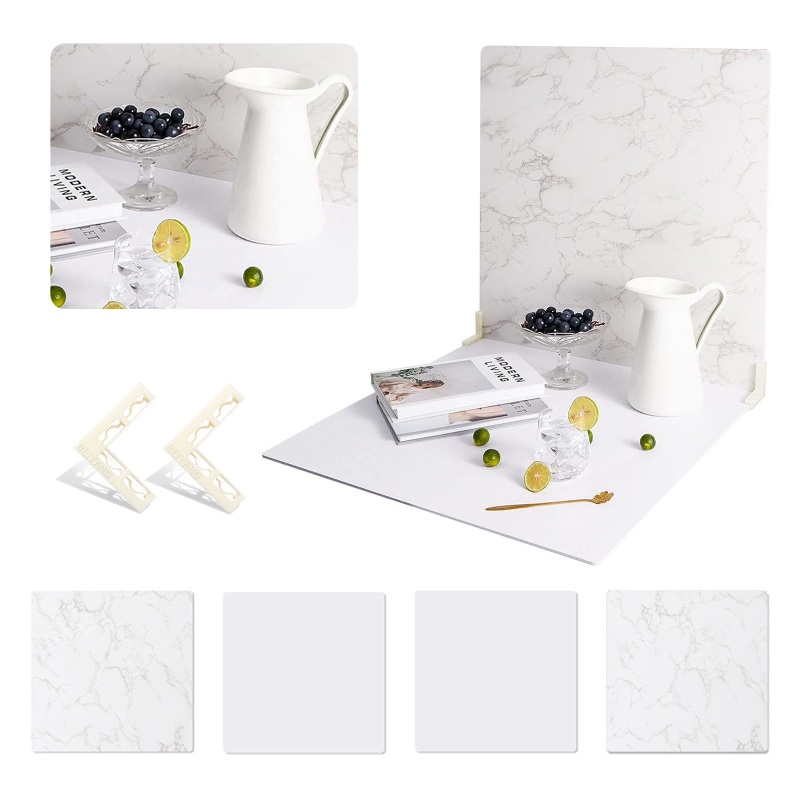 2 PCS Boards Photo Backdrop 2 Marbles Texture for Flat Lay, Food Photography Background 24x24 Inch, BEIYANG (Marble+Marble) …