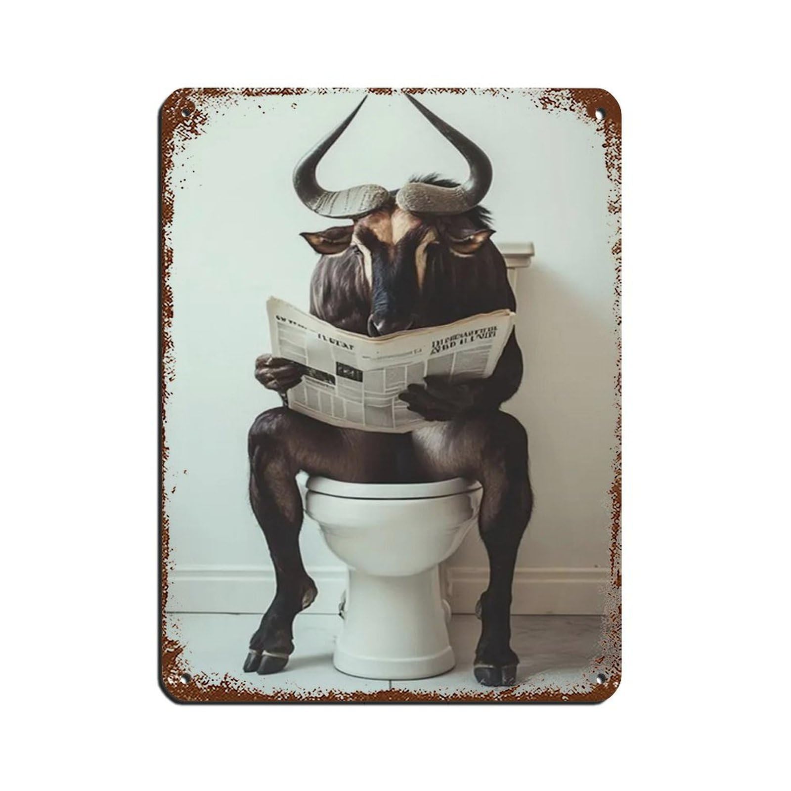 Lxwnze 30L X 40W Cm Wildebeest Sitting On Toilet Reading Newspaper Retro Poster Metal Tin Sign Chic Art Retro Iron Painting Bar People Cave Cafe Family Garage Poster Wall Decoration 12X16inch(30X40cm)