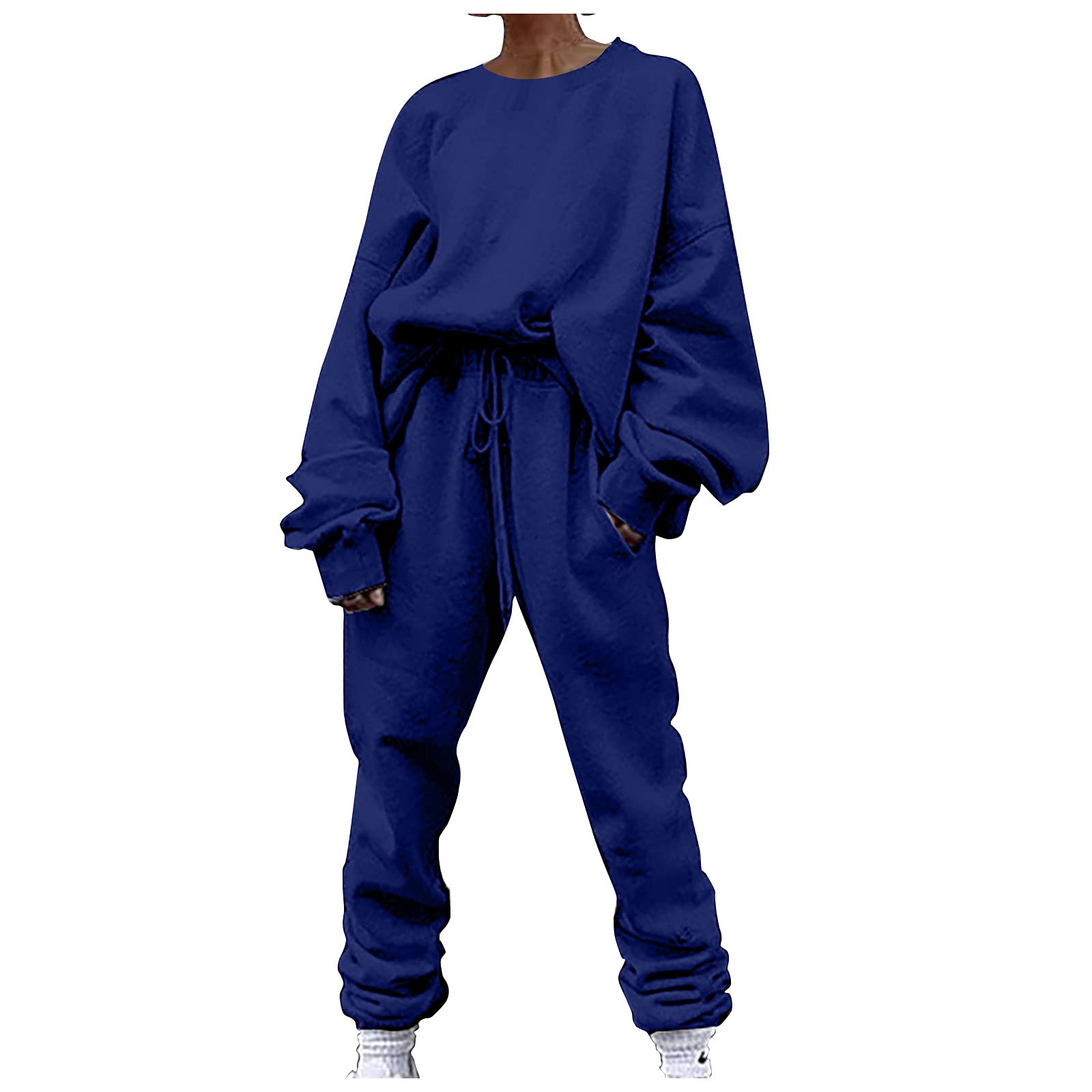 Women's Solid Sweatsuit Set 2 Pcs Long Sleeve Crewneck Pullover and Drawstring Sweatpants Sport Outfits Sets Tracksuits