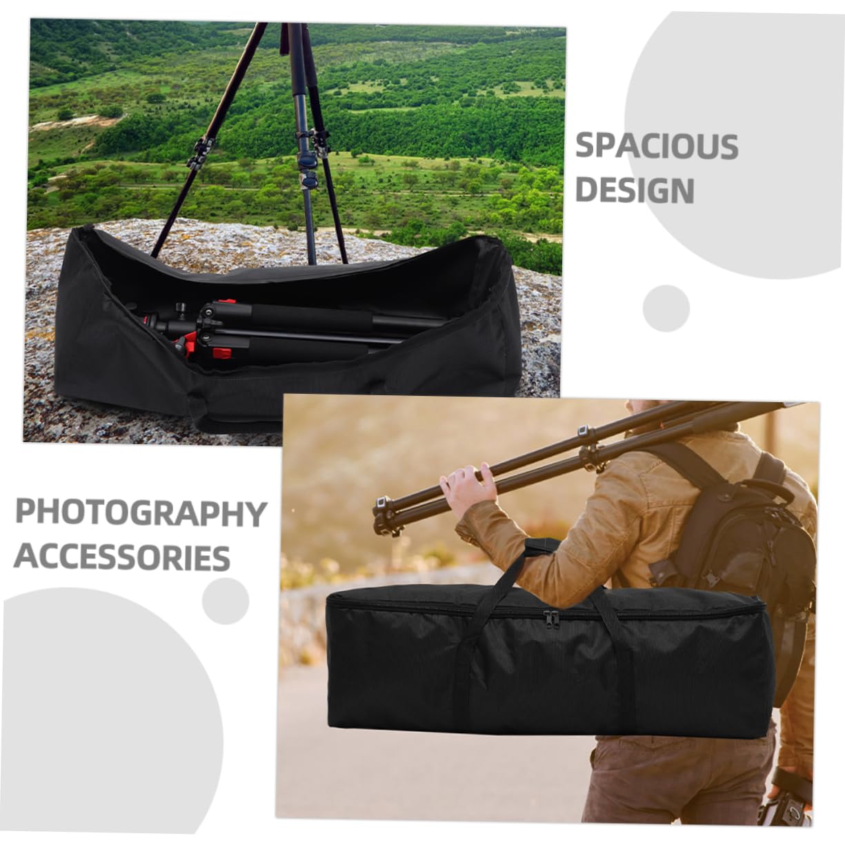 2 Pezzi Borsa per Treppiede Oxford Nero, Pieghevole Cerniera, Grande Capacità per Fotografi in Viaggio