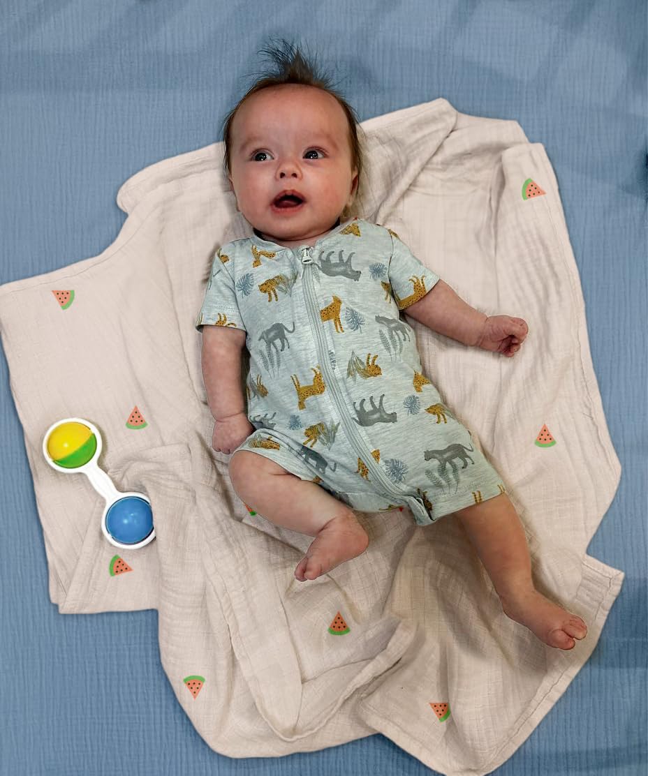 Hugs & Llamas Organic Cotton Muslin Swaddle Blankets - 47"x47", Extra Soft, Unisex (Tropical Treat) - View #11