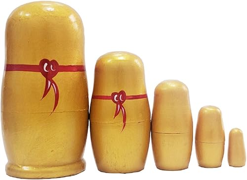 Miniatura 6 de Winterworm Maneki Neko Lucky Cat - Juego de 5 muñecas anidadas tradicionales rusas de madera dorada con carácter japonés chino Fu hecho a mano,