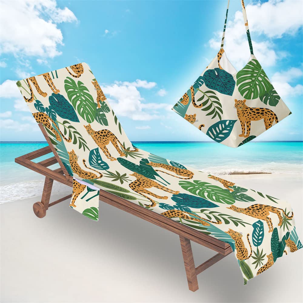 RRrawgff Beach Chair Cover Towel Classic Argyle Diamond Check Beach Towel Lounger Bags with Pockets, Fitted Microfiber Sunbed Towels Summer Outdoor Sun Lounger Towels (73x210cm,Jungle)