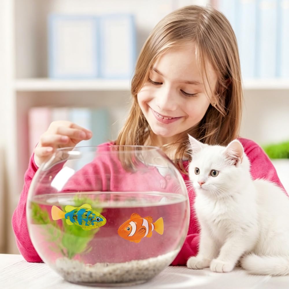 Lot de 4 poissons Robo - Jouet électronique pour chat - Poisson électrique lumineux - Fonctionne avec piles - Jouet flottant interactif pour enfants et animaux domestiques