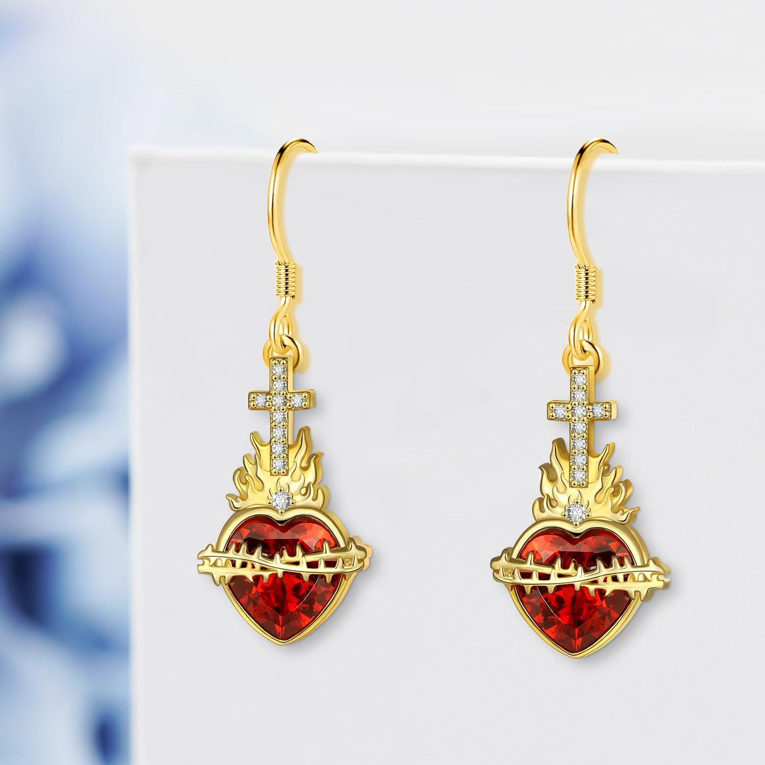 Sacred Heart Earrings 925 Sterling Silver Sacred Heart of Jesus Earrings Religious Jewelry Gifts for Women