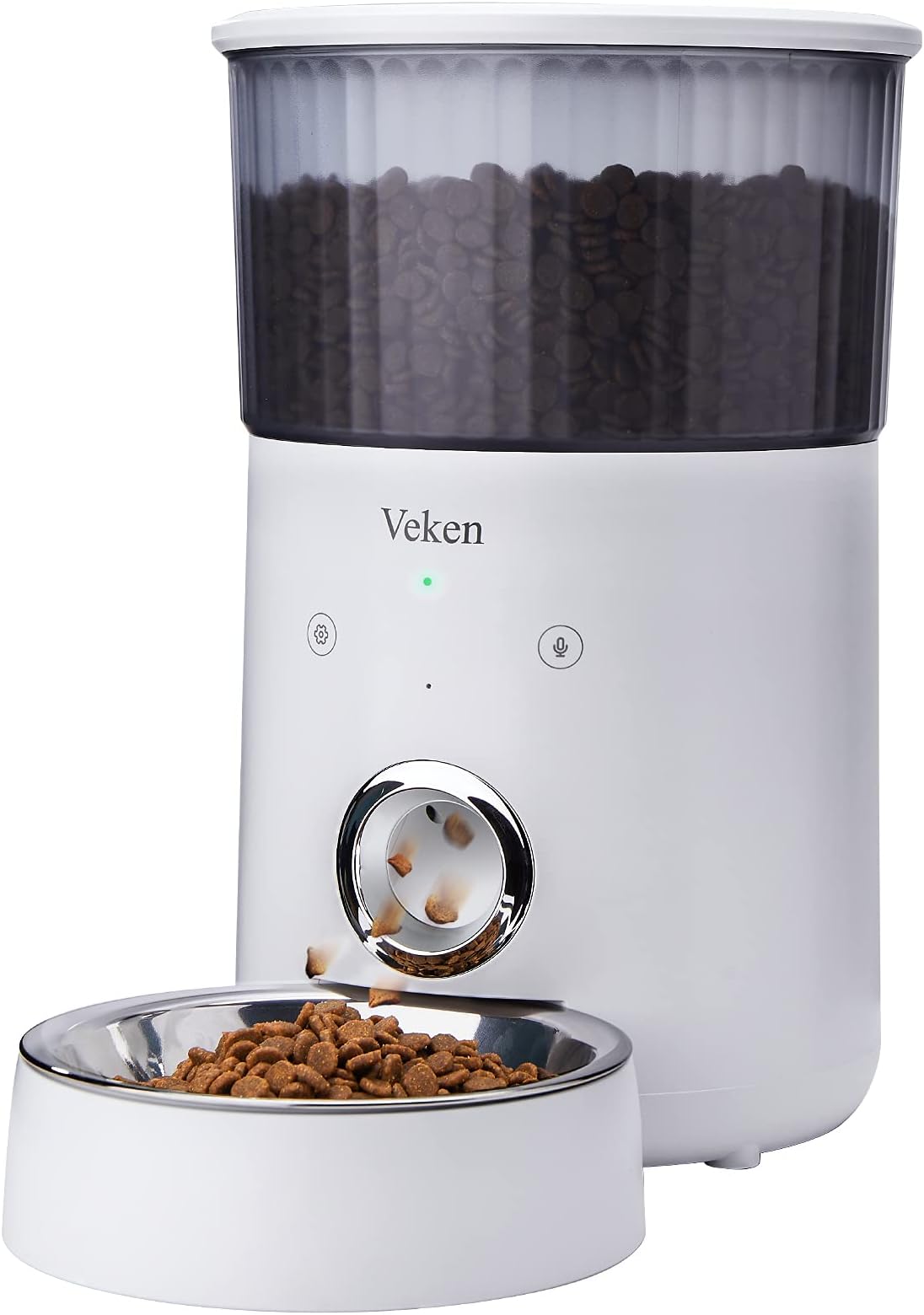 Veken Automatic Cat Feeder, 4L 2.4GHz Wi-Fi Enabled Dog Feeder Auto Pet Food Dispenser with APP Control Up to 8 Meals Per Day, Dual Power Supply & Voice Recorder for Small to Medium Pets (White)