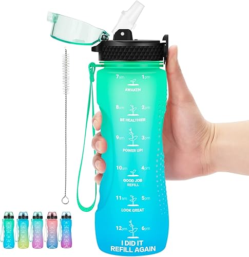 Miniatura 9 de AIDEAMART Botella de agua motivacional para niños de 24 onzas con marcador de tiempo, tapa de pajilla, a prueba de fugas, botella de agua deportiva